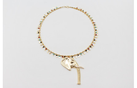 Collar rigido con cadena chapitas doradas y piedra