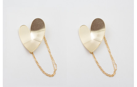 Pendientes corazón curvado dorado con cadena eslab