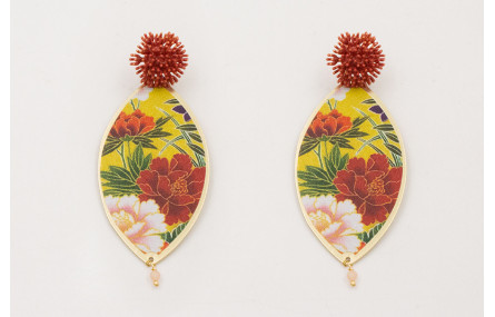 Pendientes perno nenufar color teja con colgante o