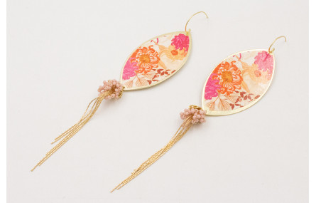 Pendientes gancho sencillo colgante ovalo flores r