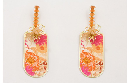 Pendientes cadena strass cristal naranja con colga