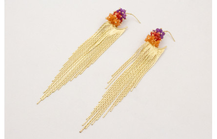 Pendientes fleco dorado mate con burruños de bolit