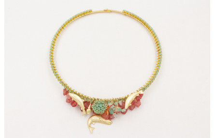 Collar lámina dorado mate con cadena strass crista