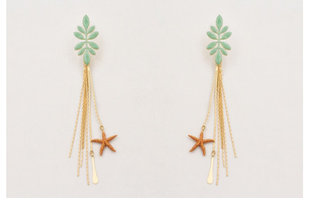 Pendientes perno pétalos esmaltados turquesas con 