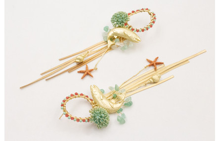 Pendientes aro con bolitas esmalte turquesa con fl