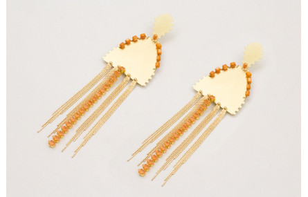 Pendientes triangulo dentado con colgante semi ova