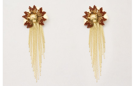 Pendientes perno semicirculo dentado con flor miyu