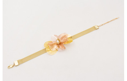 Pulsera cadena plana dorada mate, centro flores me