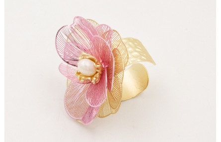 Anillo flores metalizadas ros y dorada rematado co