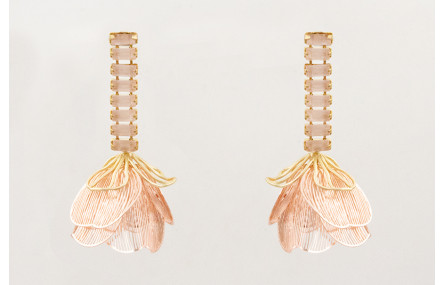 Pendientes cadena strass cristales rosas con flor 