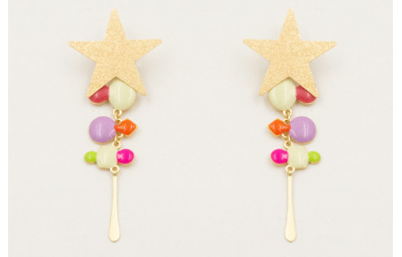 Pendientes perno estrella satinada con esmaltitos 