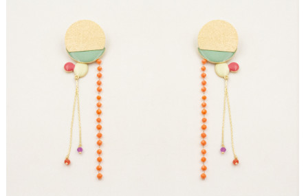 Pendientes perno semi disco satinado con semicircu