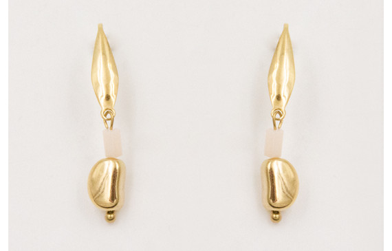 Pendientes ACERO INOX. Perno gota  con pepita tran