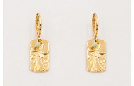 Pendientes ORO 18K. Cierre aro con colgante rectan