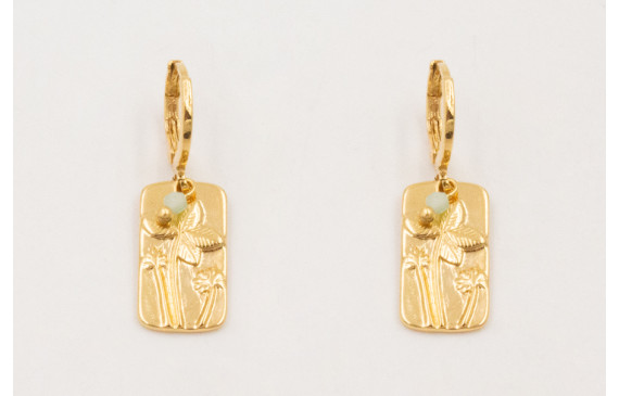 Pendientes ORO 18K. Cierre aro con colgante rectan