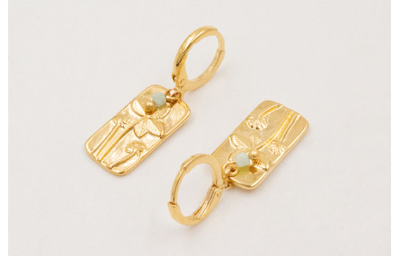 Pendientes ORO 18K. Cierre aro con colgante rectan