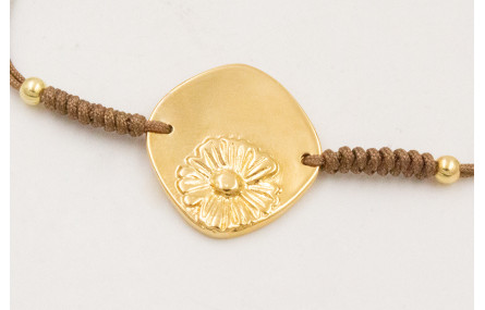 Pulsera ORO 18K. Hilo marrón con nudo serpiente co