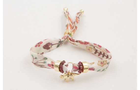 Pulsera lazo estampado bies flores lila y morada c