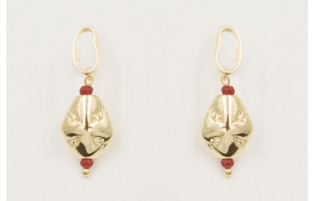 Pendientes perno ovalado dorado con colgante pepit