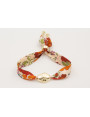 Pulsera lazo estampado bies flores beige y rojas c