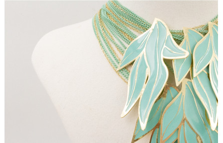 Collar muchas vueltas de cadena esmaltada turquesa