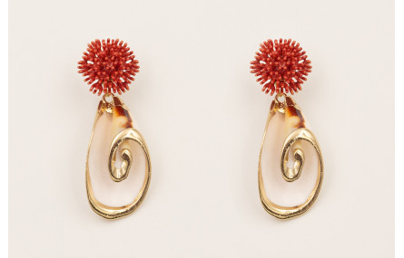 Pendientes perno nenufar esmaltado teja oscuro con