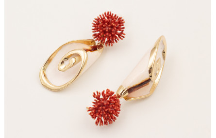 Pendientes perno nenufar esmaltado teja oscuro con