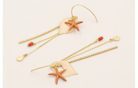 Pendientes gancho dorado mate con estrella esmalta