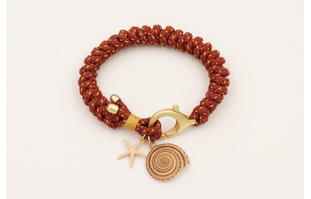Pulsera de cordón marrón hilo dorado con nudo serp