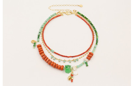 Collar 3 vueltas con cadena dorada mate, mini conc