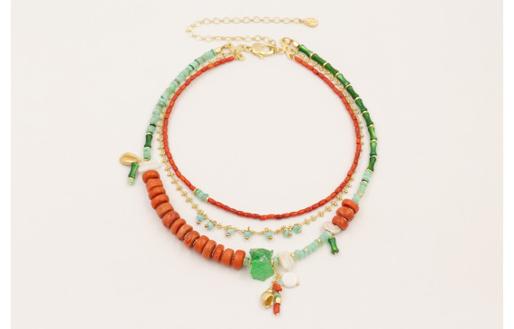 Collar 3 vueltas con cadena dorada mate, mini conc