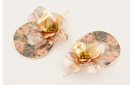 Pendientes disco estampada flores rosas y ramas co
