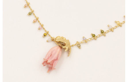 Collar cadena bolitas facetadas multicolor con cam