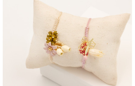 Pulsera hilo macramé lila con nudo serpiente centr