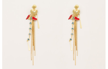 Pendientes perno sagrado corazón esmatado rojo con