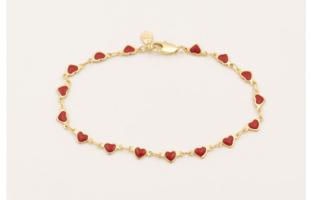 Pulsera cadena corazones esmaltados rojo.