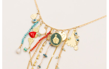 Collar collar cadena eslabón aplastado con colgant