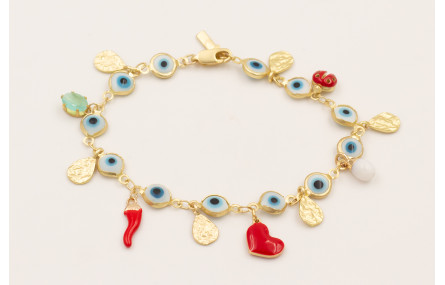 Pulsera cadena ojos turcos grandes con colgantes c