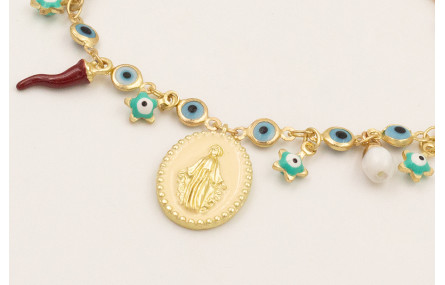 Pulsera cadena ojos turcos pequeños con colgantes,