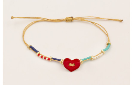 Pulsera hilo metalico dorado con corazón 2 agujero