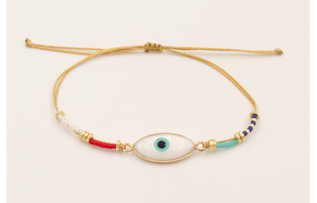 Pulsera hilo metalico dorado con ojo turco nacar b