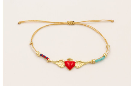 Pulsera hilo metalico dorado con colgante 2 anilla