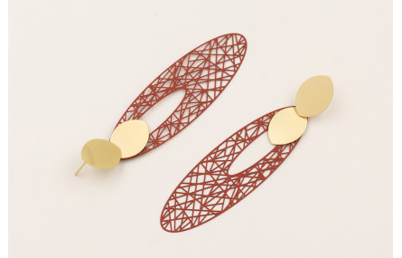 Pendientes perno ovalado dorado mate, filigrana ov