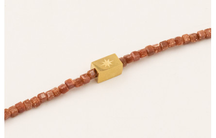 Pulsera con cubo facetado cuarzo marrón con tubo r