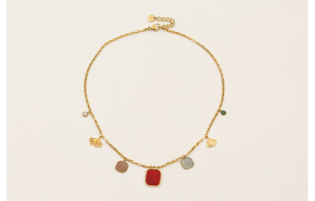 Collar de acero inoxadable con cadena y colgantes 