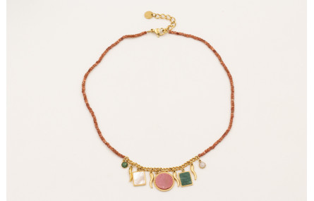 Collar cubos facetados cuarzo marrones con centro 