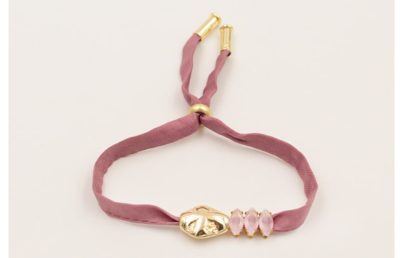 Pulsera seda natural lila con pepita transversal d