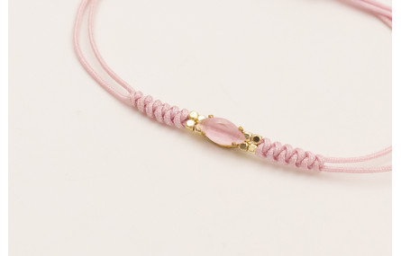 Pulsera hilo macramé lila con cabujón cristal rosa