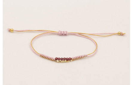 Pulsera hilo macramé lila y dorado con facetadas m