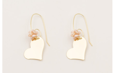 Pendientes gancho dorado con bola de perlas tostad